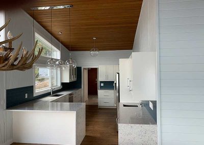 Westside kitchen finished with wood ceiling