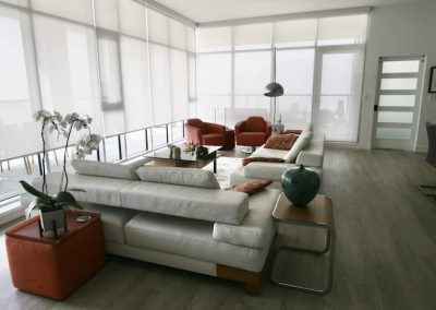 LoneWolf Homes Downtown Loft living room with blinds