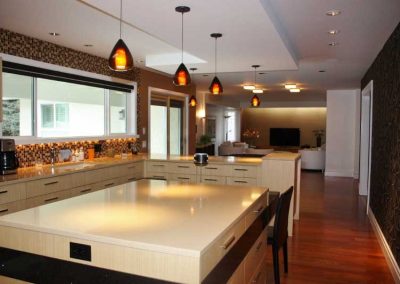 LoneWolf Homes Mission bungalow kitchen quartz island and pendent lights