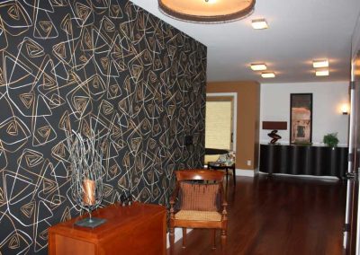 LoneWolf Homes Mission bungalow finished foyer with wallpaper